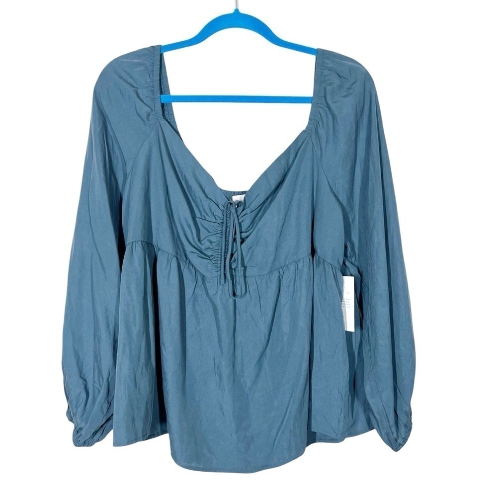 Pink Lily Womens Blue Peasant Sleeve Blouse Plus Size 3XL NWT